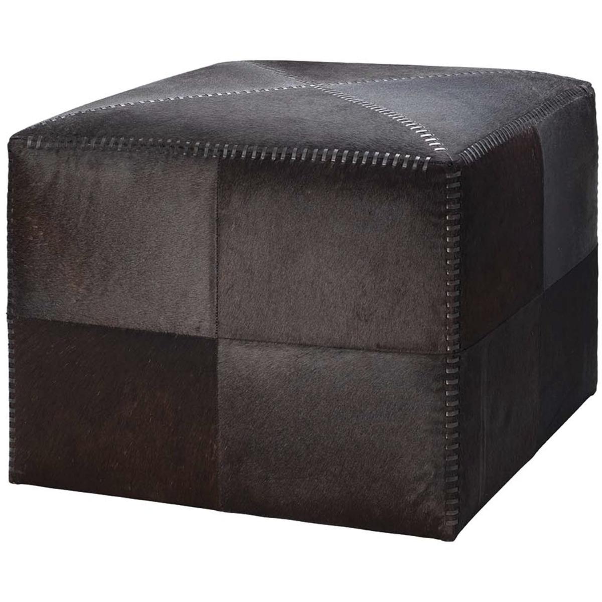 Jamie Young Co 20OTTO-LGES Leather and Hide 18 inch Espresso Hide w/ Dark Brown Stitching Ottoman
