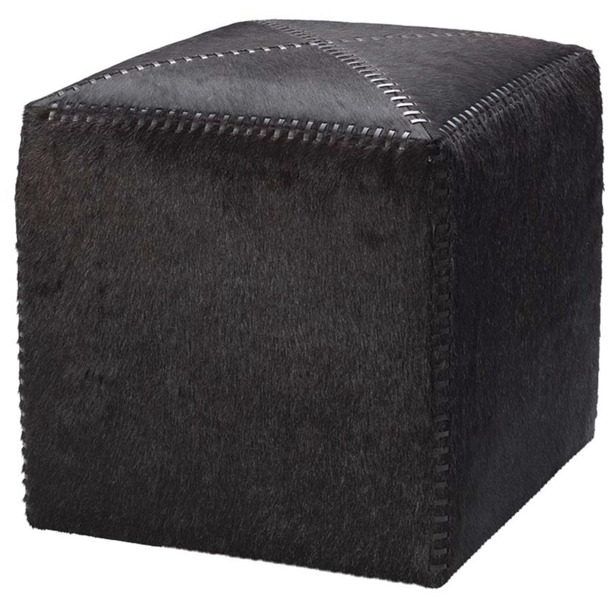 Jamie Young Co 20OTTO-SMES Leather and Hide 16 inch Espresso Hide w/ Dark Brown Stitching Ottoman
