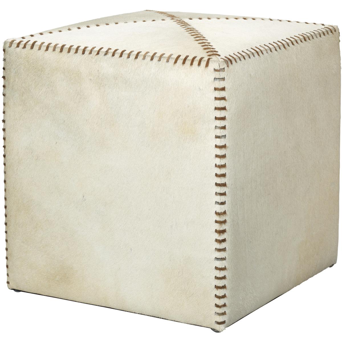 Small Hide Square Ottoman - White/Brown - Jamie Young Co. - Ivory | Footstool, Footrest, Low Seat - Ideal Storage, Decor, Furnit