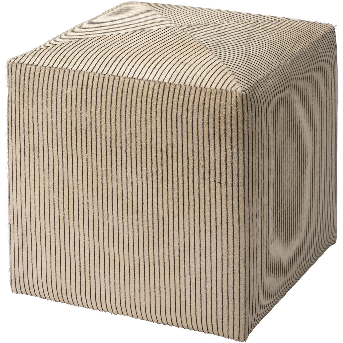 Jamie Young Co 20PINS-SMCR Pinstriped 16 inch Black & Cream Hide Ottoman
