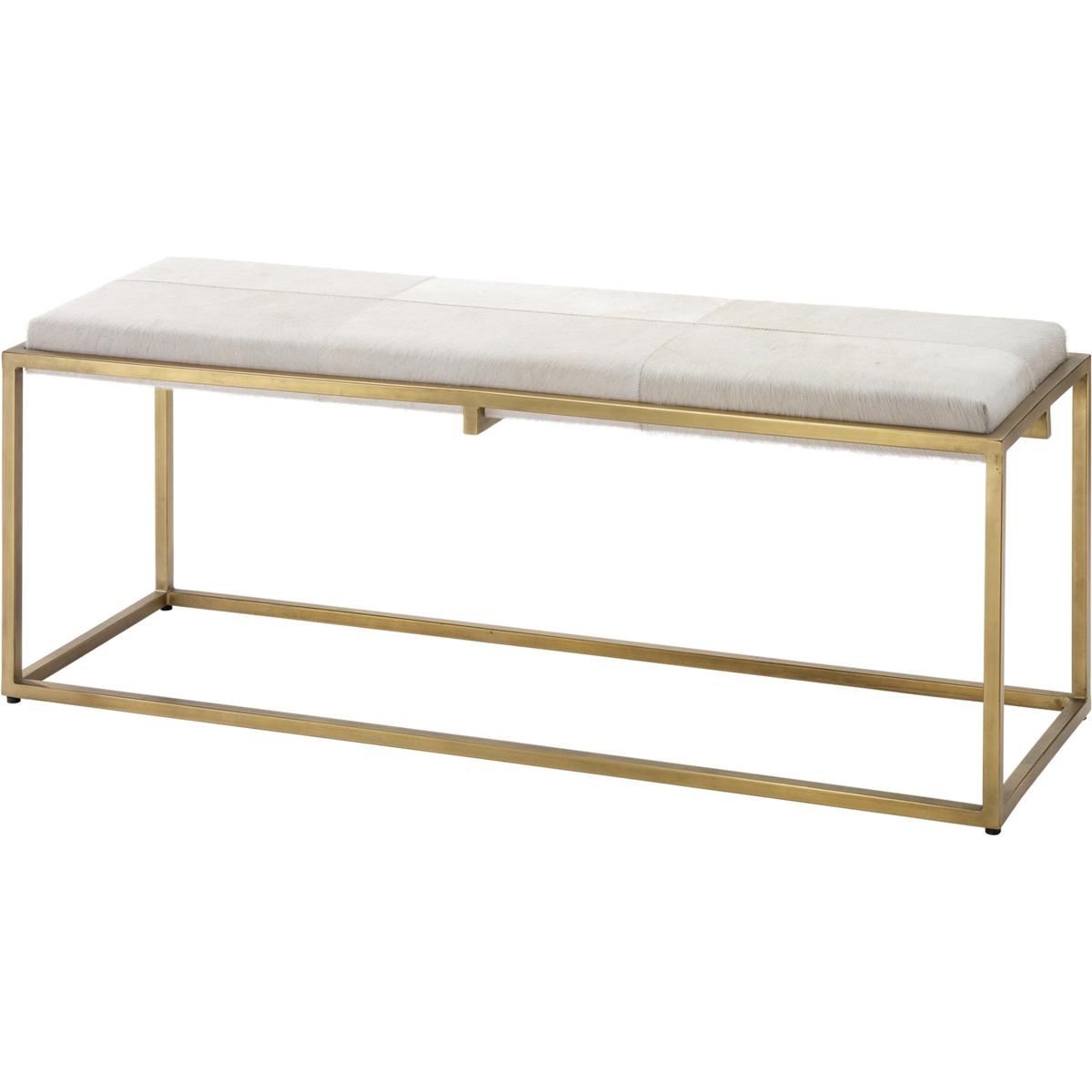 Jamie Young Co 20SHEL-BEWH Shelby White Hide and Antique Brass Metal Bench