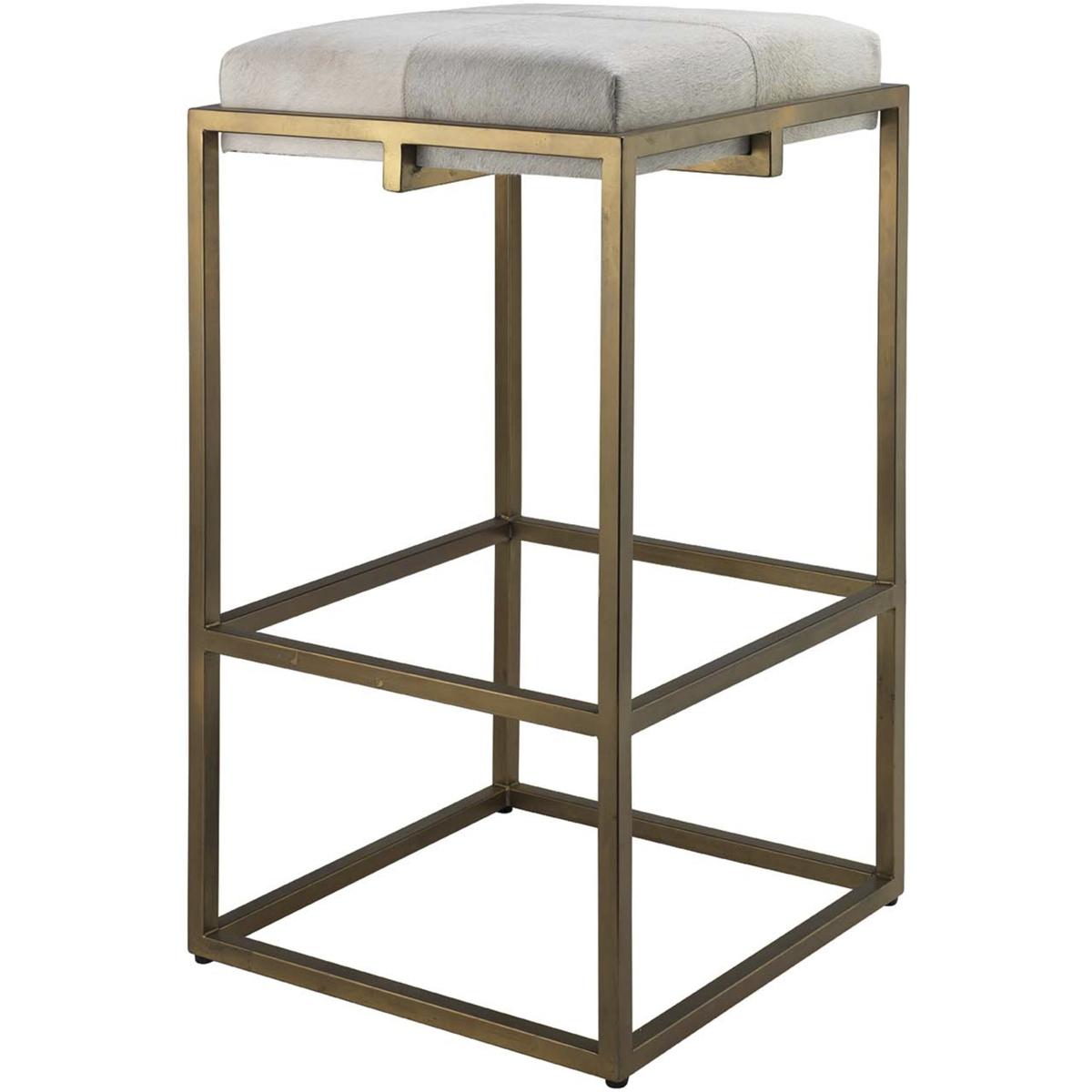 Jamie Young Co 20SHEL-BSWH Shelby 33 inch White Hide & Antique Brass Bar Stool