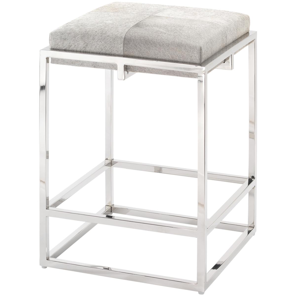 Jamie Young Co 20SHEL-CSGR Shelby 27 inch Grey Hide & Nickel Metal Counter Stool in Grey Hide and Nickel Metal