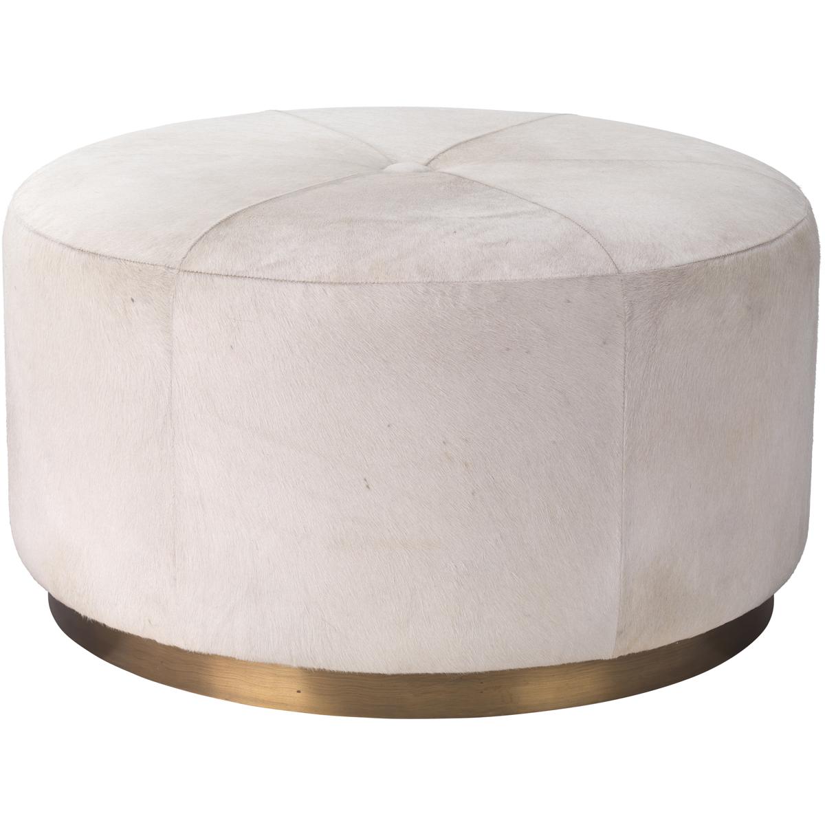 Jamie Young Co 20THAC-LGWH Thackeray 16 inch White Hide & Antique Brass Metal Round Pouf in White Hide and Antique Brass Metal