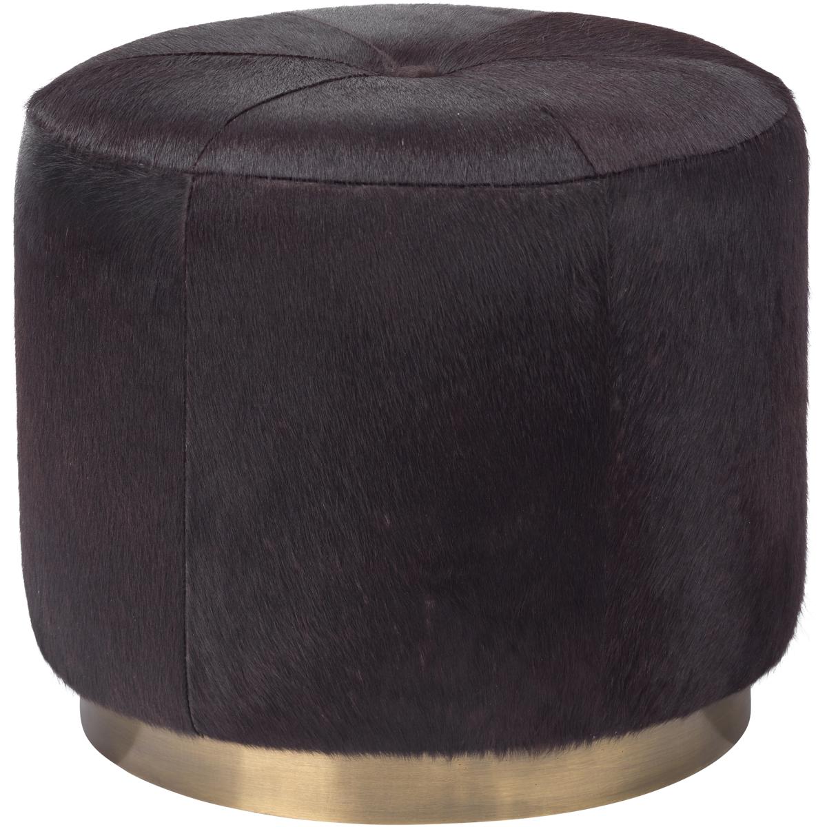 Jamie Young Co 20THAC-SMES Thackeray 16 inch Espresso Hide & Antique Brass Metal Round Pouf in Espresso Hide and Antique Brass Metal