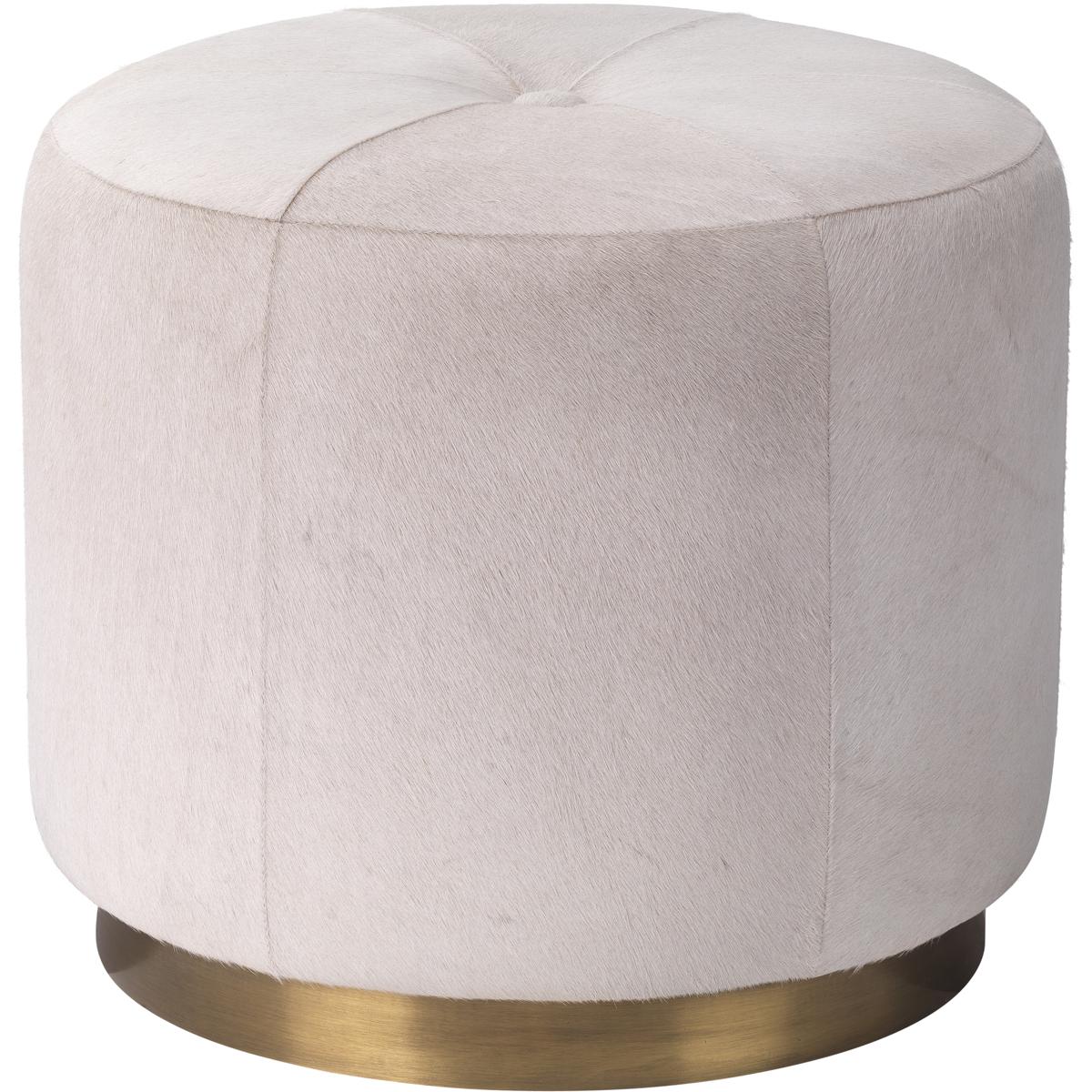 Jamie Young Co 20THAC-SMWH Thackeray 16 inch White Hide & Antique Brass Metal Round Pouf in White Hide and Antique Brass Metal