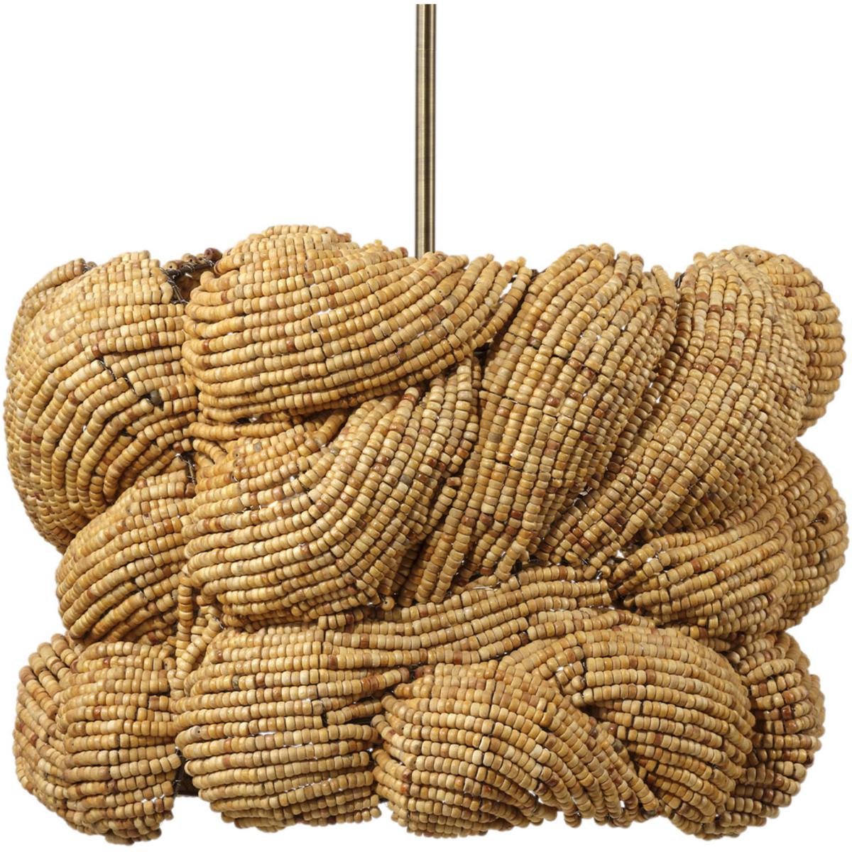 Jamie Young Co 5ANGU-SMNA Anguilla LED 25 inch Natural Wood Beads Chandelier Ceiling Light, Small, Inline