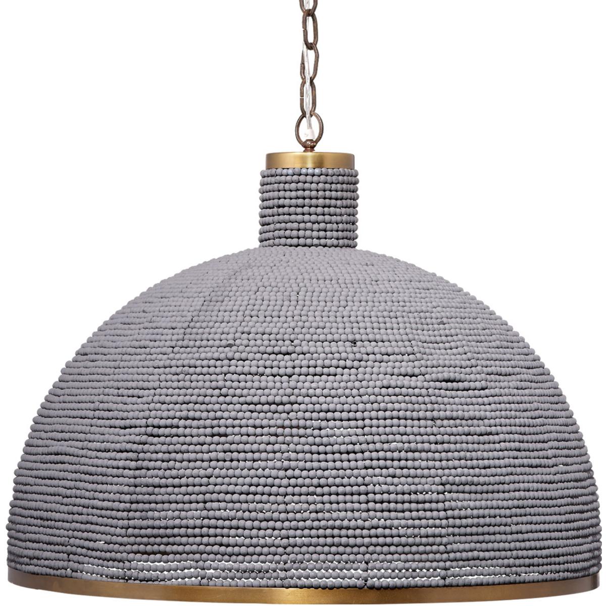 Jamie Young Co 5BIGS-CHSB Big 3 Light 31 inch Slate Blue Wood Beads and Antique Brass Chandelier Ceiling Light