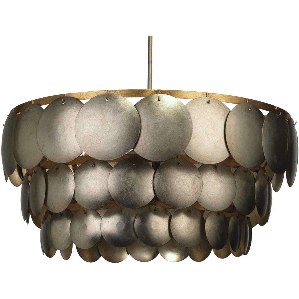 Jamie Young Co 5CALY-CHCH Calypso 4 Light 30 inch Champagne Leaf w/ Gold Leaf Trim Three Tier Chandelier Ceiling Light