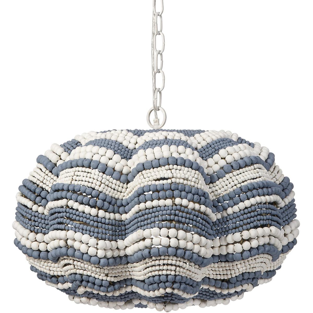 Jamie Young Co 5CLAM-SMBL Clamshell 4 Light 27 inch Blue and White Wood Beads Chandelier Ceiling Light in Blue and White Hand-Carved Mango Wood Beads,