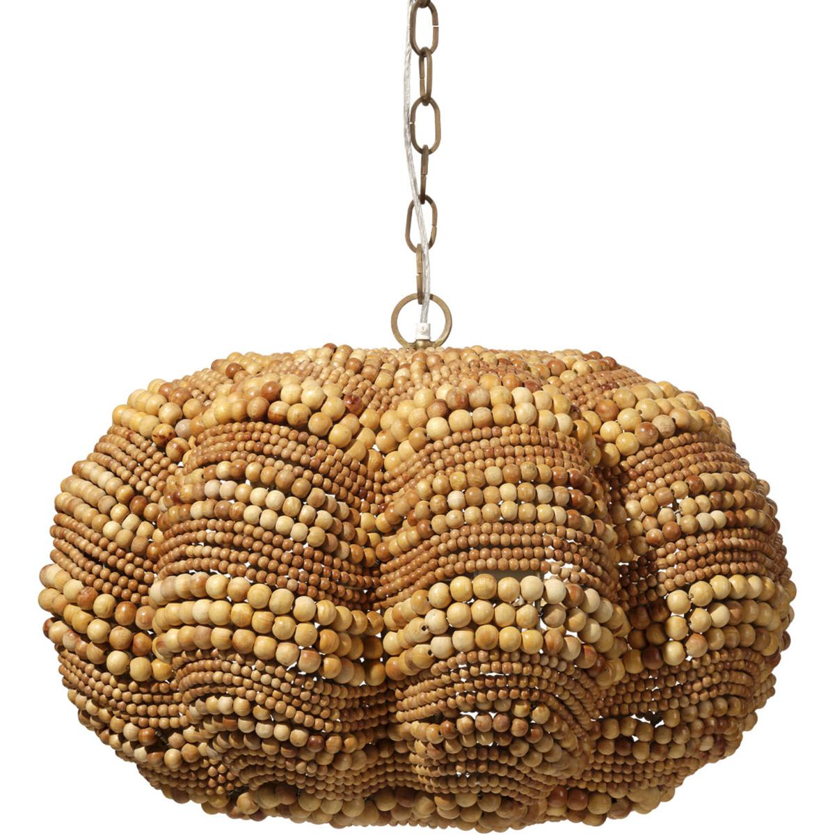 Jamie Young Co 5CLAM-SMNA Clamshell 4 Light 27 inch Natural Wood Beads Chandelier Ceiling Light in Natural Hand-Carved Mango Wood Beads, Small