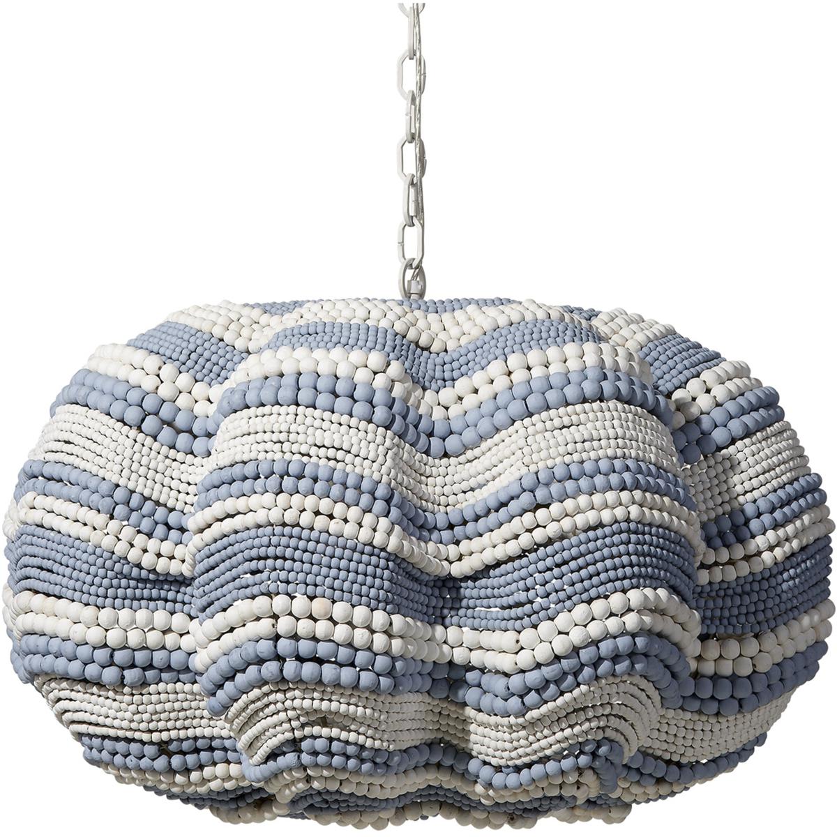 Jamie Young Co 5CLAM-XLBL Clamshell 4 Light 37 inch White and Blue Wood Beads Chandelier Ceiling Light