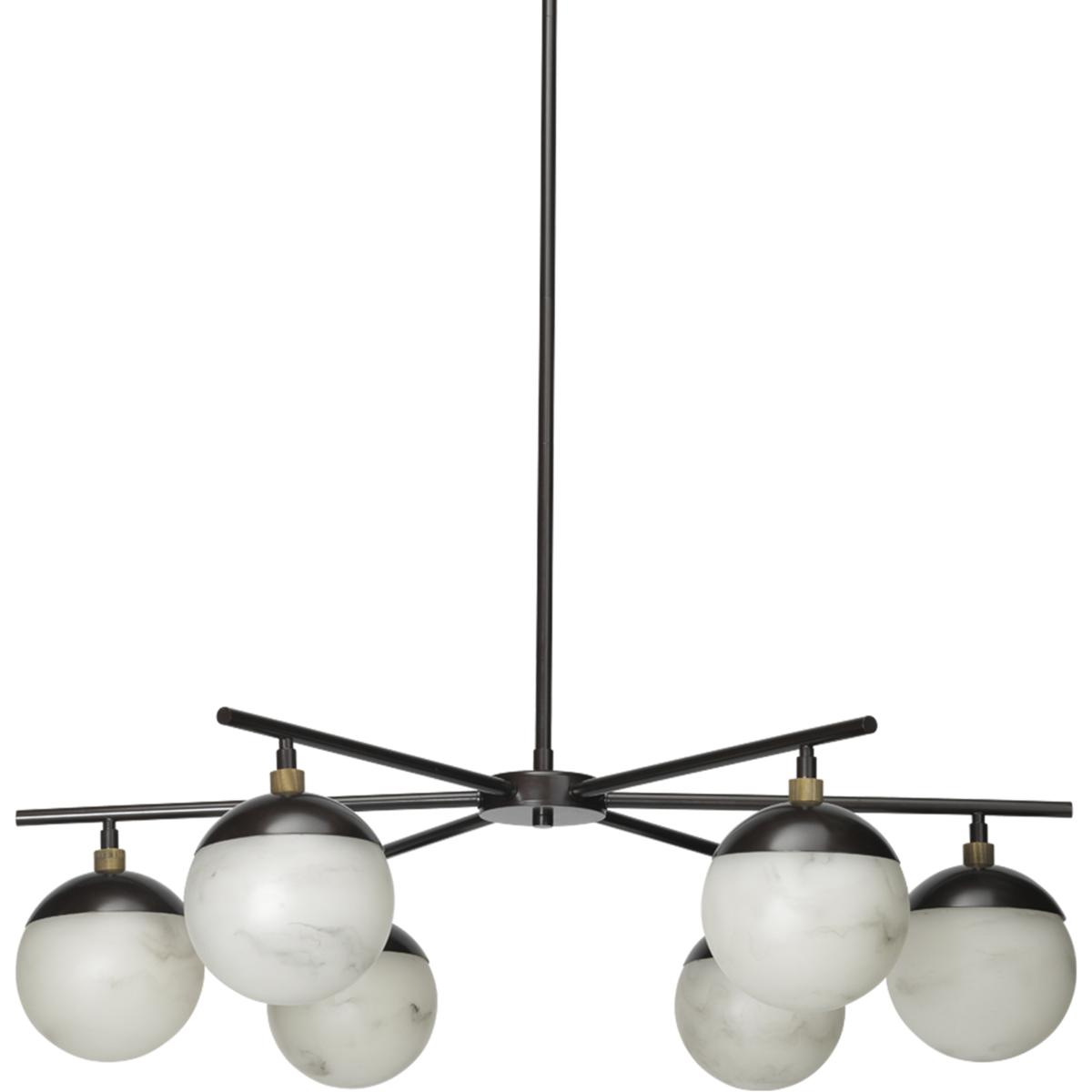 Jamie Young Co 5METR6-CHOB Metro 6 Light 40 inch Faux White Alabaster and Oil Rubbed Bronze Chandelier Ceiling Light, Antique Brass Accents