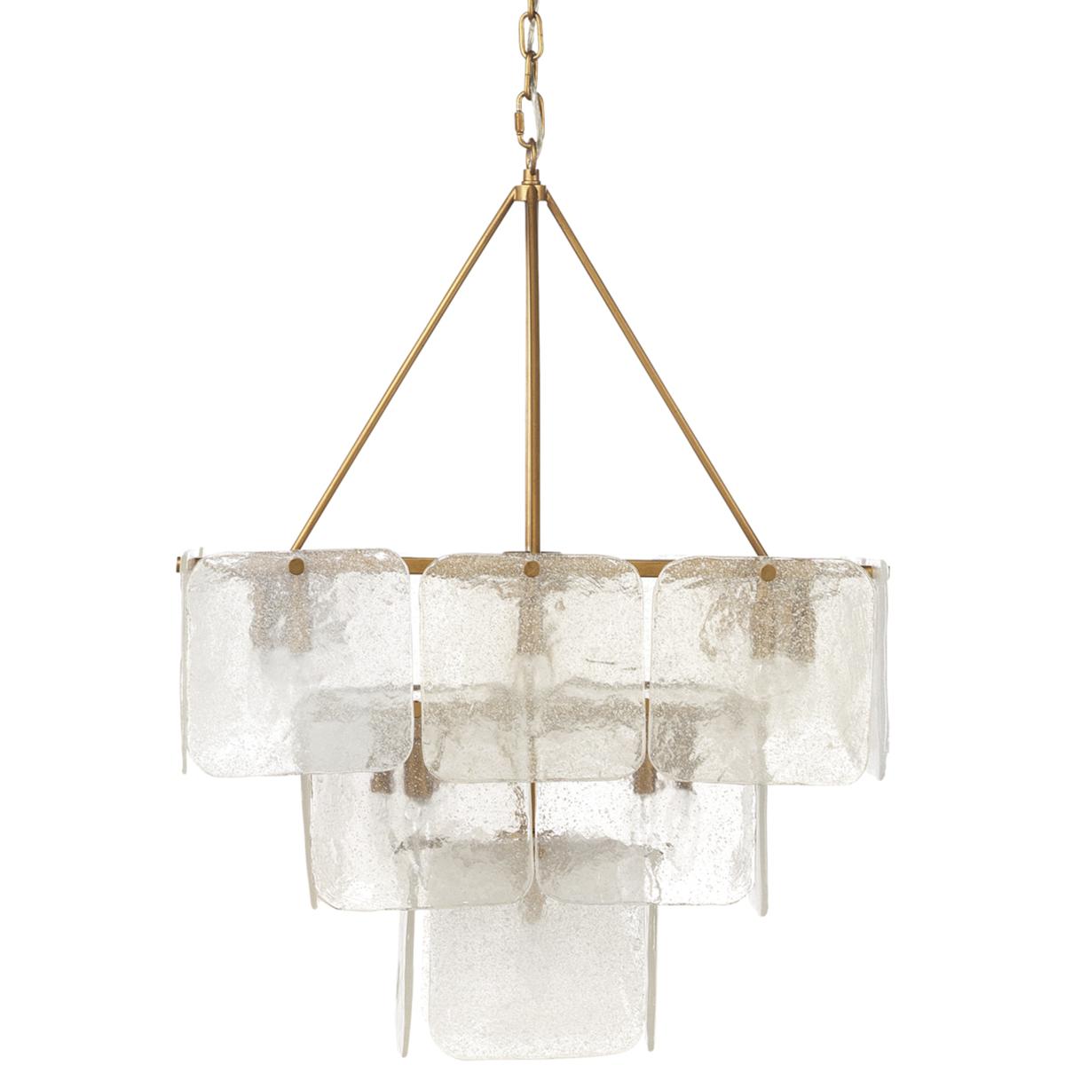 Jamie Young Co 5PERI-CHAB Perignon 24 Light 25 inch Melted Ice Glass & Antique Brass Three Tier Chandelier Ceiling Light