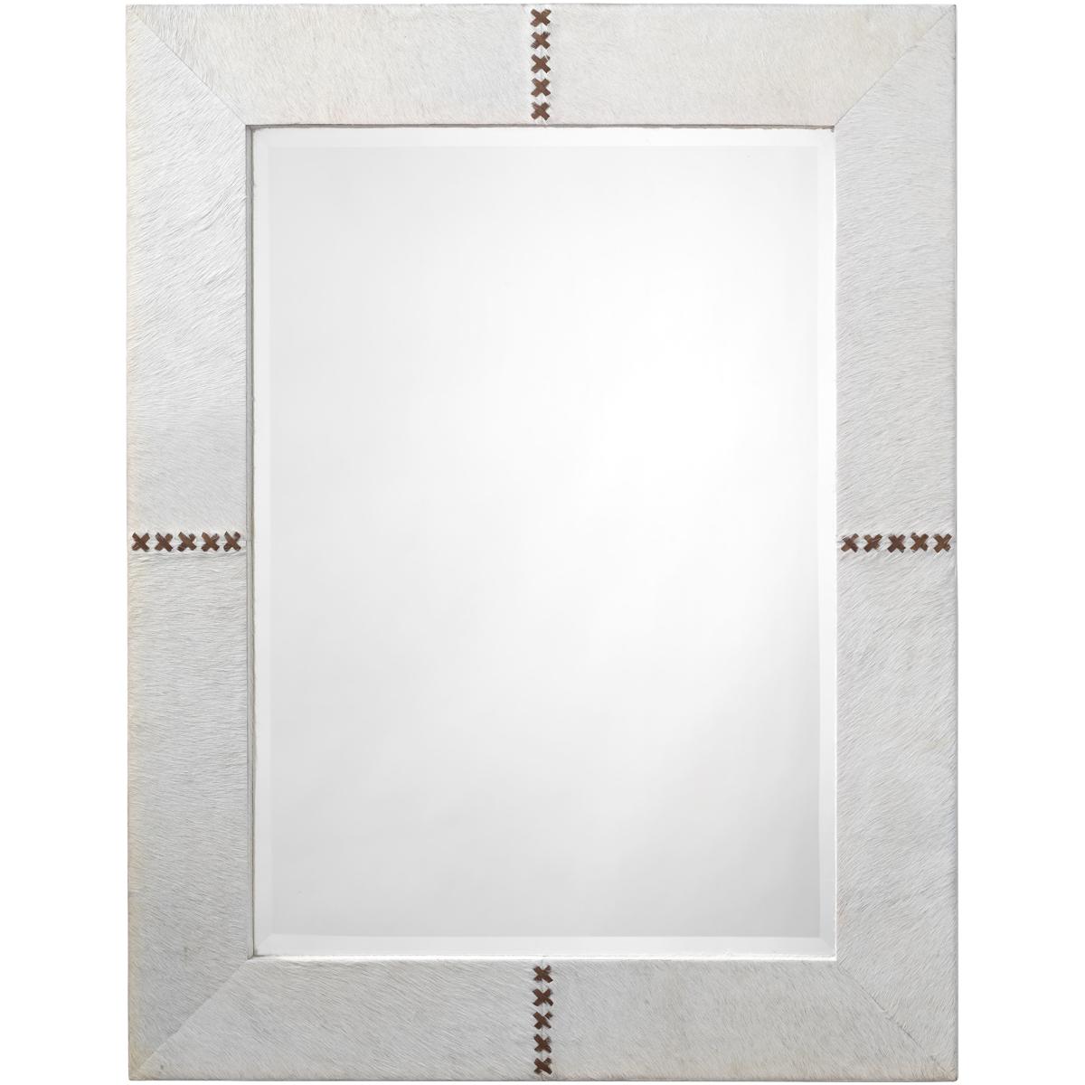 Jamie Young Co 6CROS-RECTWH Cross Stitch 36 X 28 inch White Hide w/ Brown Stitching Wall Mirror