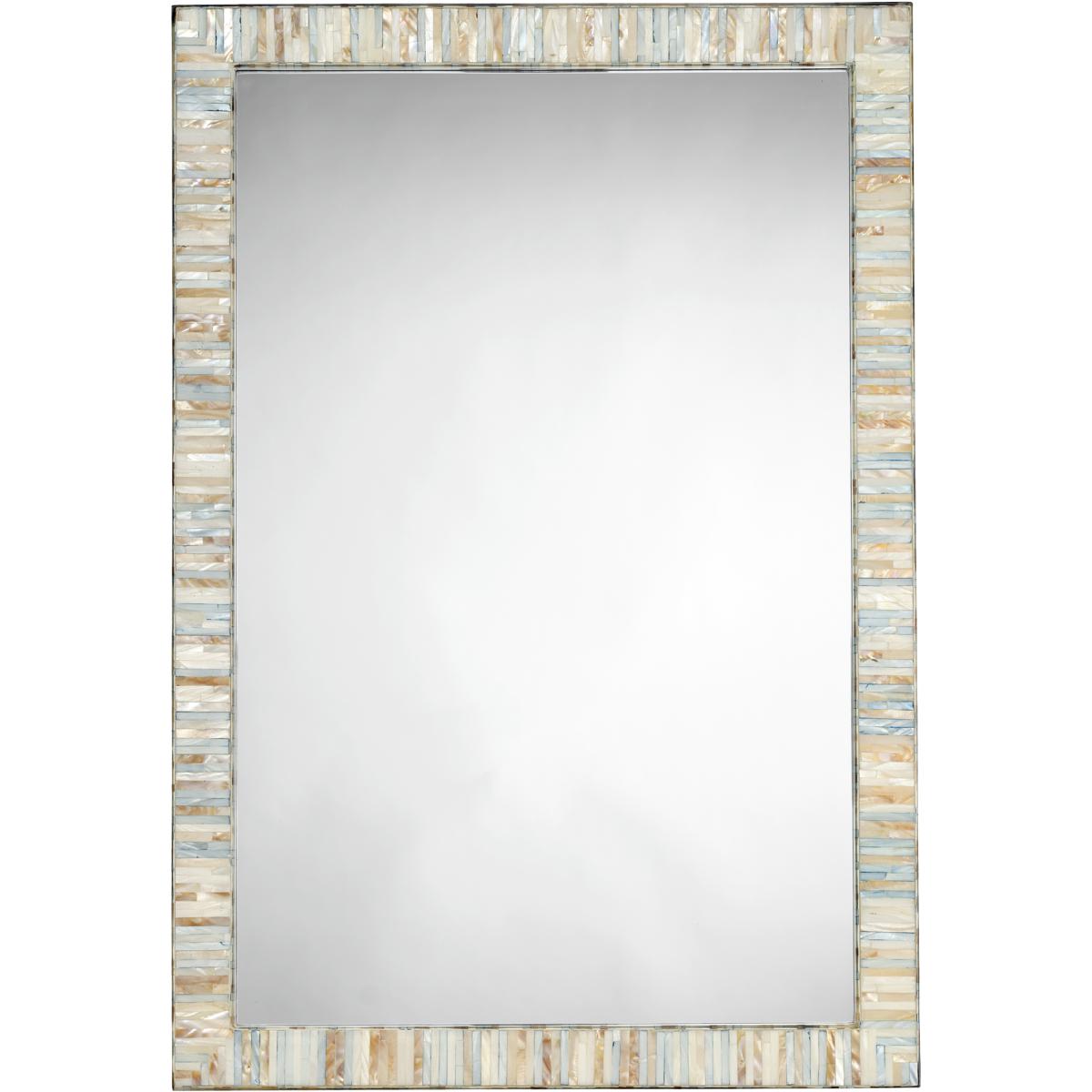 Talia Coastal Beach Blue Capiz Rectangular Wall Mounted Mirror