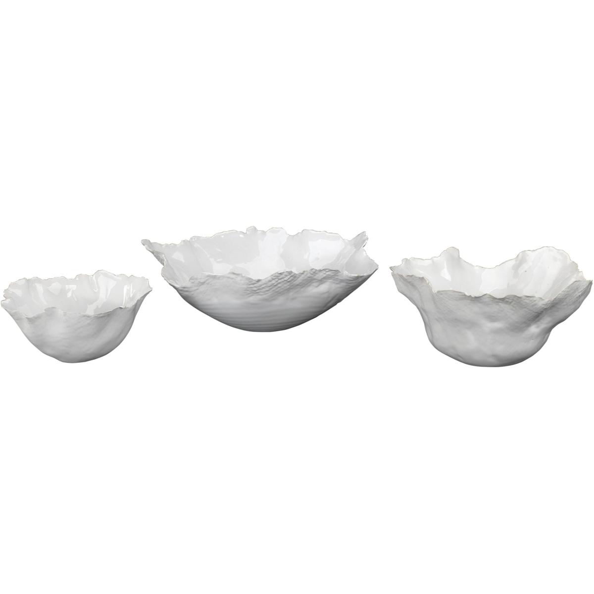 Jamie Young Co 7FLEU-BOWH Fleur Ceramic 9.75 X 4 inch Bowls in White Ceramic, Set of 3