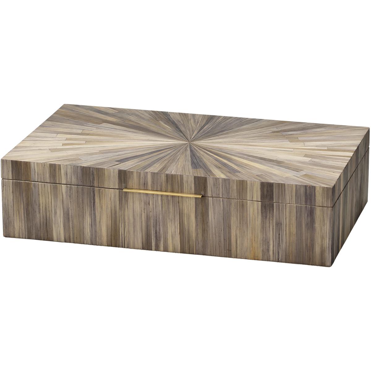 Jamie Young Co 7PALM-BOGR Palm 14.25 inch Grey Straw and Antique Brass Marquetry Box