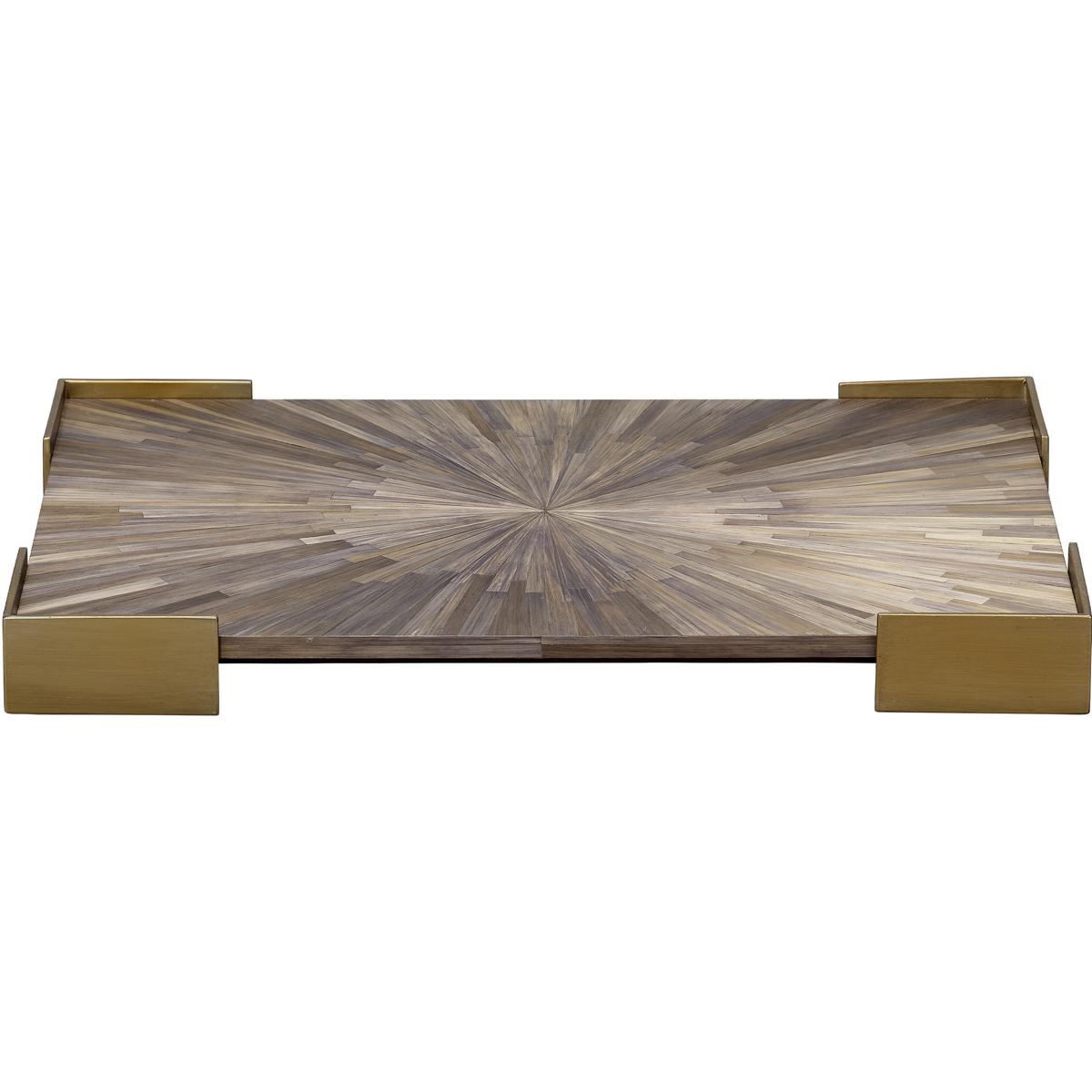 Jamie Young Co 7PALM-TRGR Palm Grey Straw and Antique Brass Marquetry Tray