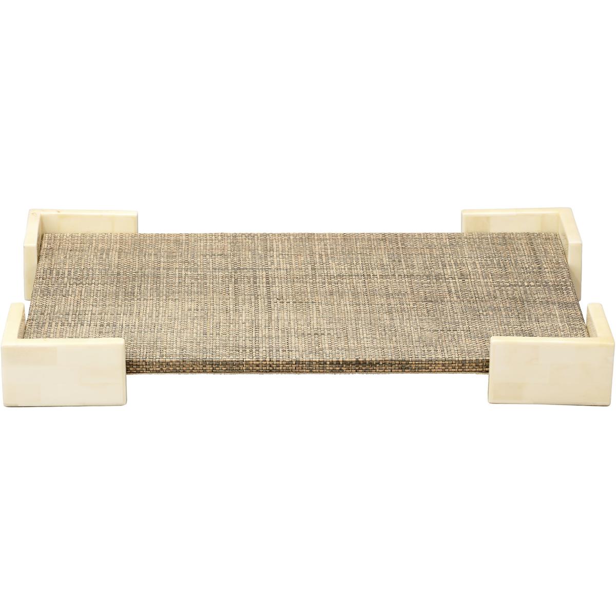 Jamie Young Co 7PARA-TRGR Paradise Grey Steel Raffia and Ivory Bone Bone Tray