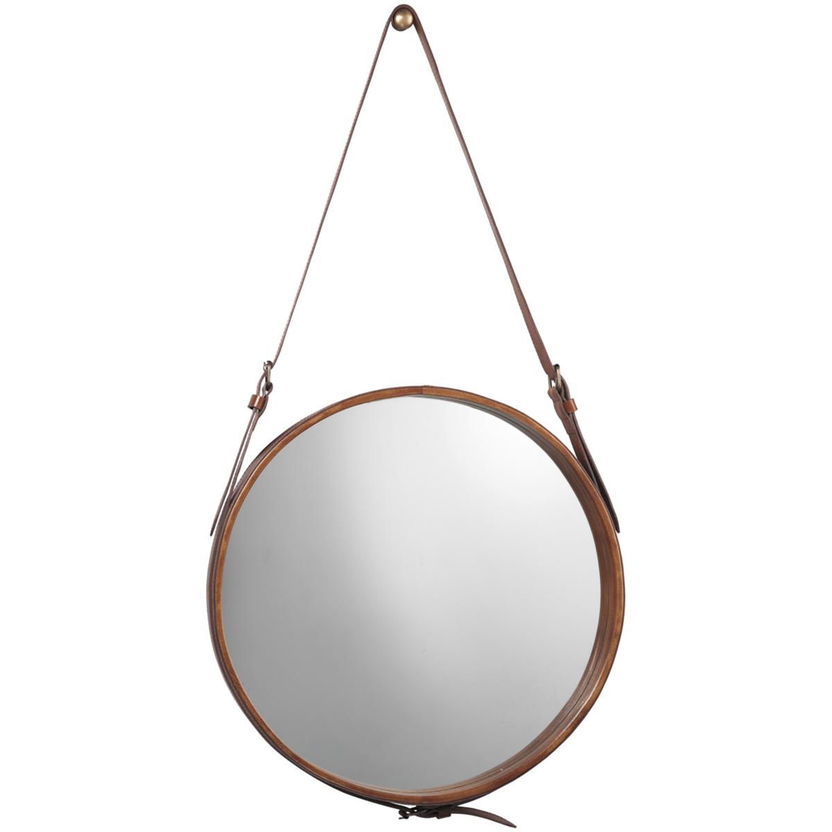 Jamie Young Co 7ROUN-LGBR Round 26 X 26 inch Brown Leather Wall Mirror