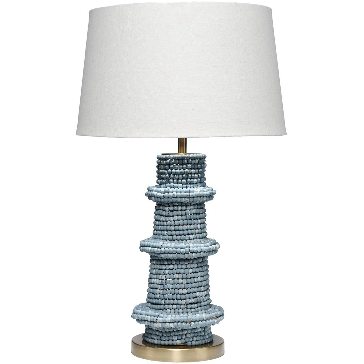 Jamie Young Co 9ROWANTLBL Rowan 30 inch 60 watt Blue Wood Beads and Antique Brass Table Lamp Portable Light, Inline