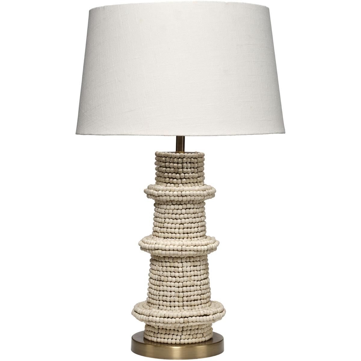 Jamie Young Co 9ROWANTLNA Rowan 30 inch 60 watt Cream Wood Beads and Antique Brass Table Lamp Portable Light, Inline