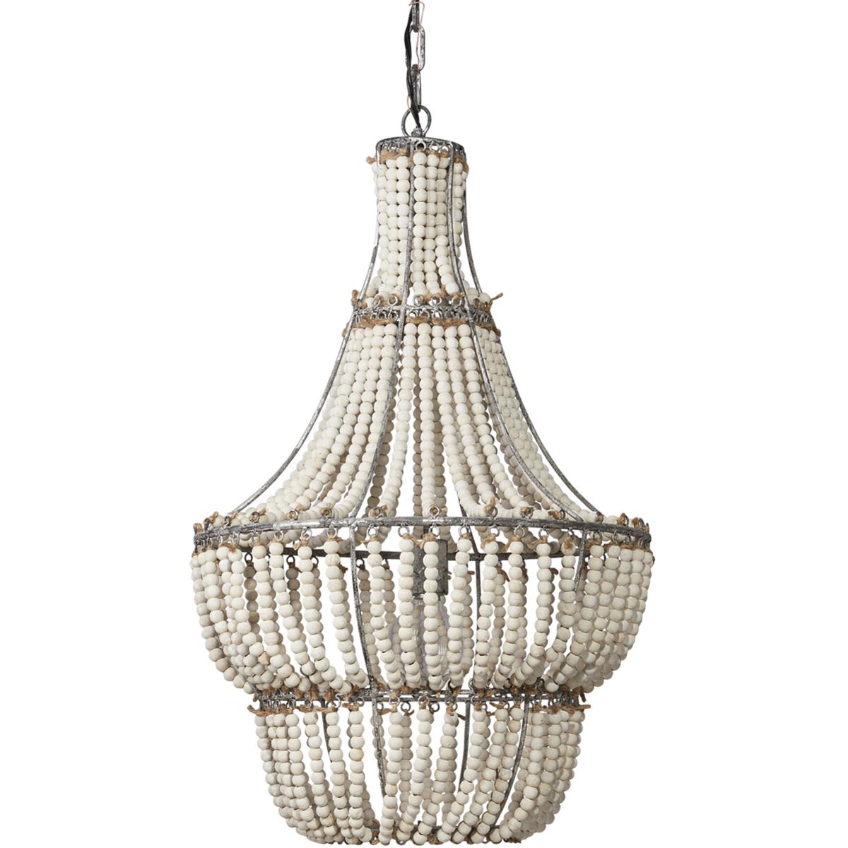 Jamie Young Co CH106 Blanca 1 Light 18 inch White Washed Wood Beads and Antique Grey Chandelier Ceiling Light