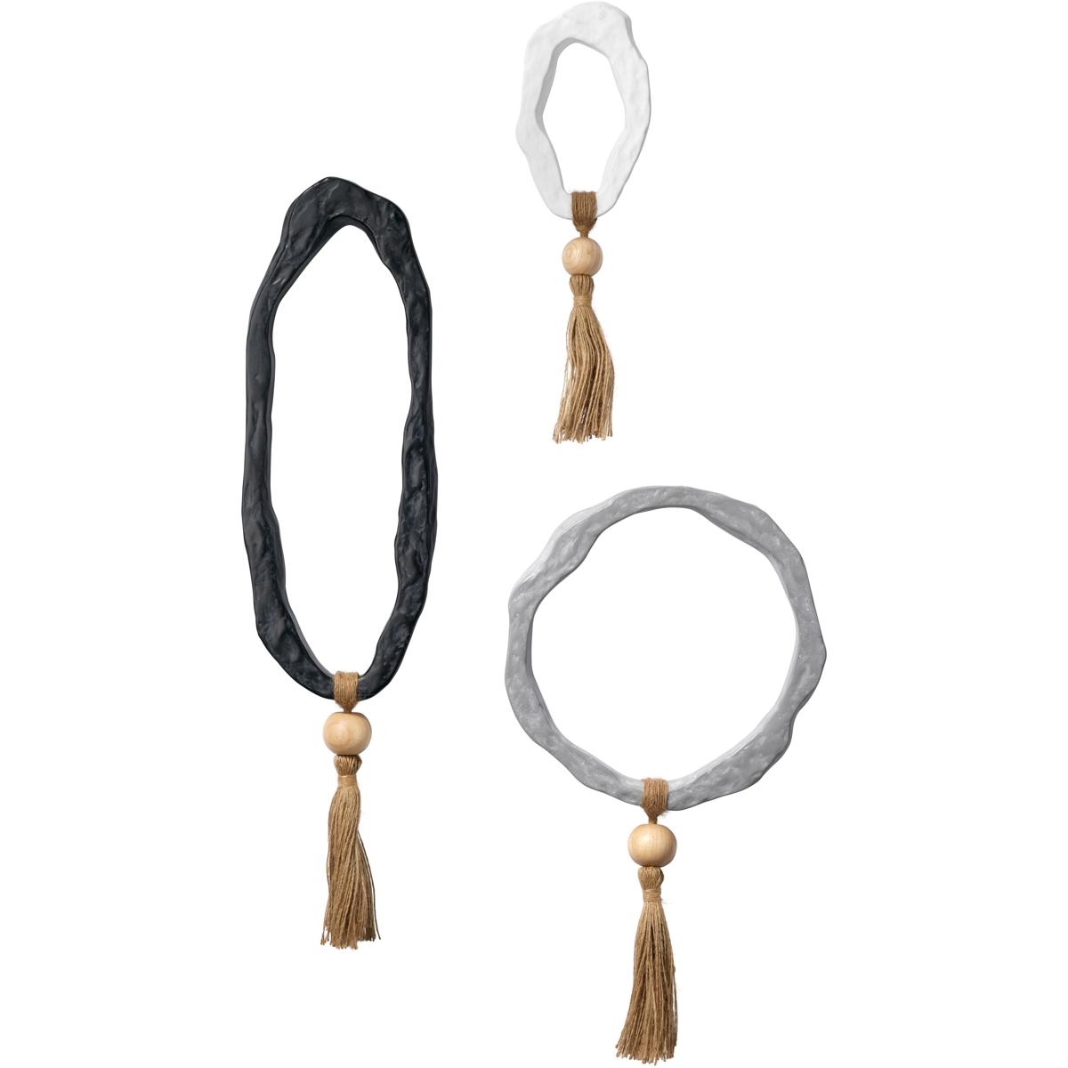 Jamie Young Co LS8MIRAGWAWD Mirage Abstract White / Black / Grey w/ Natural Wood Bead and Jute Wall Art