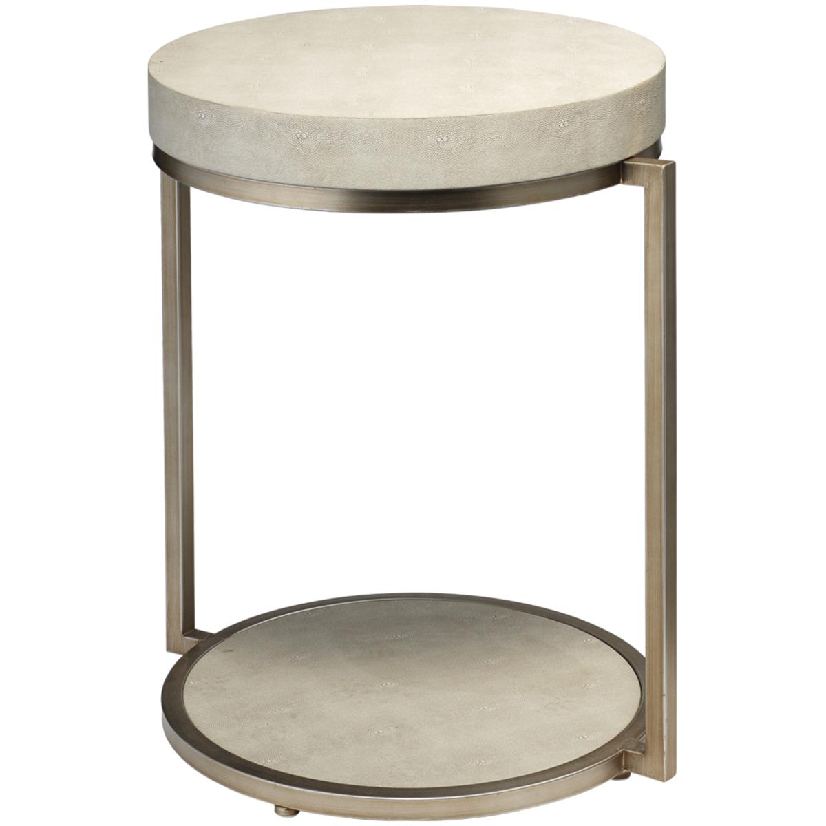 Jamie Young Co LSCHESTERIV Chester Round 23.5 X 20.5 inch Ivory Faux Shagreen and Antique Brass Metal Side Table