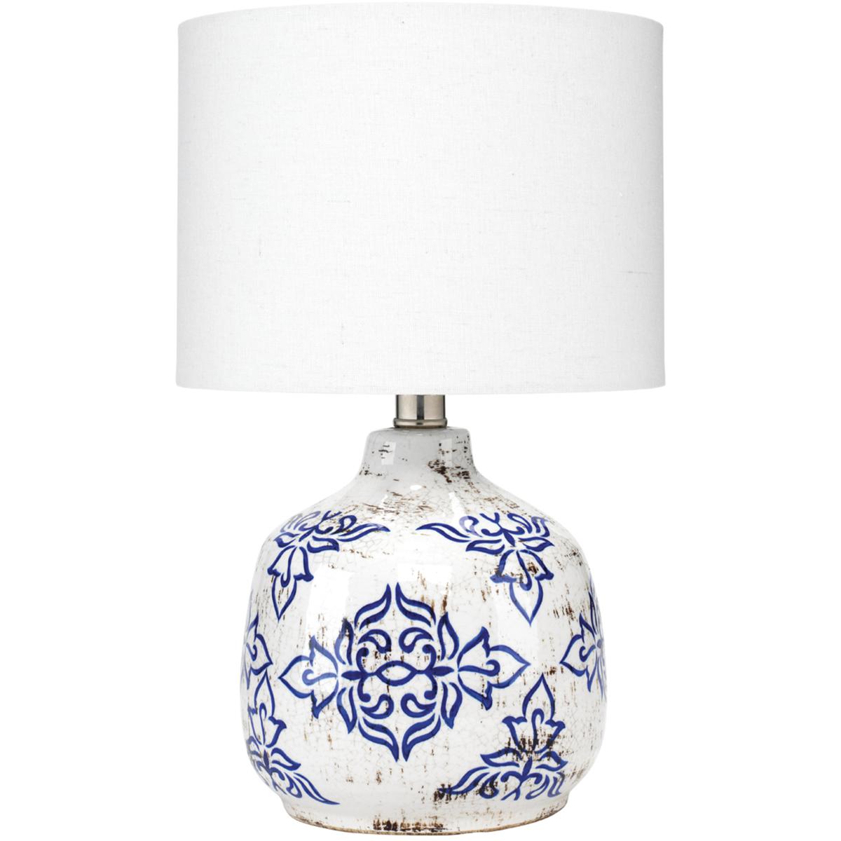 Jamie Young Co LSRUBYWHBL Ruby 15 inch 60 watt White and Blue Patterned Ceramic Table Lamp Portable Light