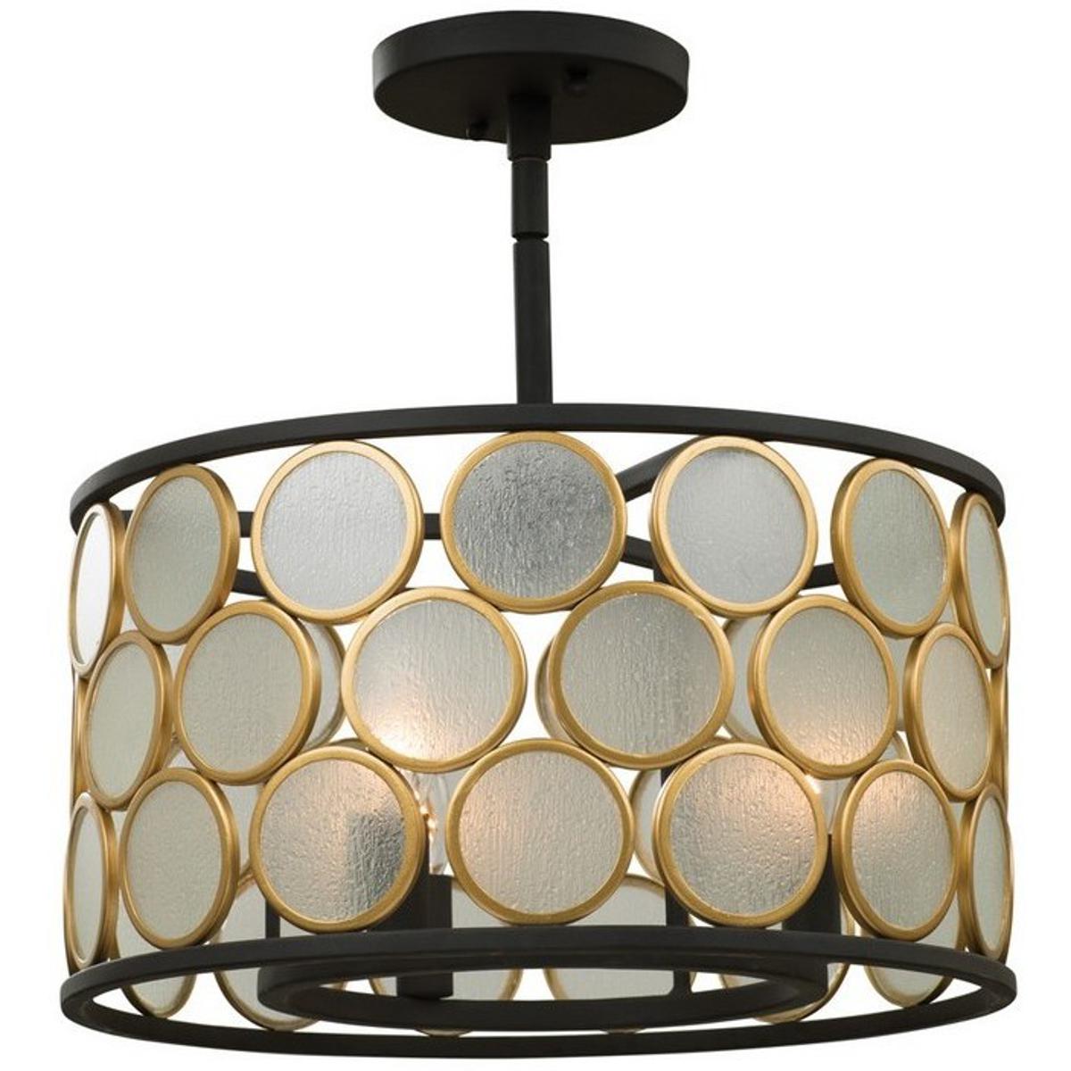 Kalco 507940BMG Corsa 3 Light 16 inch Matte Black with Gold Semi Flush Pendant Ceiling Light