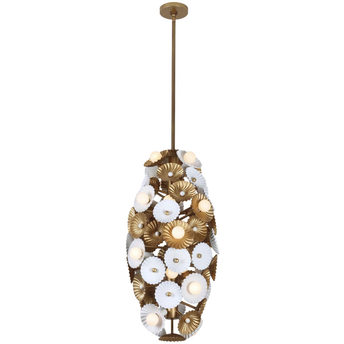 Kalco 520353WVB Damask 20 Light 16 inch White and Vintage Brass Large Foyer Ceiling Light Large