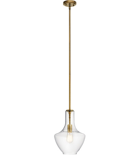 Kichler 42141NBR Everly 1 Light 11 inch Natural Brass Pendant Ceiling Light in Clear photo