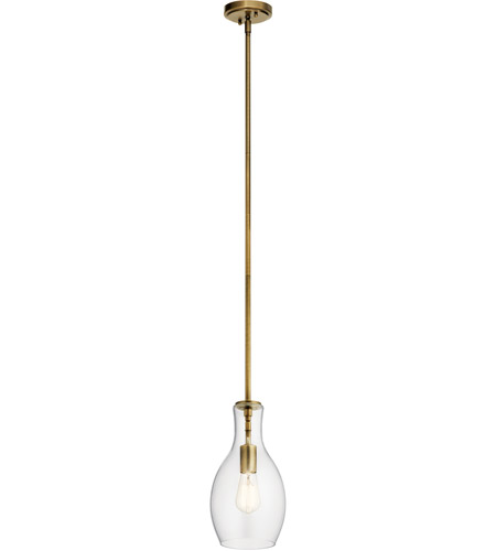 Kichler 42456NBR Everly 1 Light 7 inch Natural Brass Pendant Ceiling Light in Clear