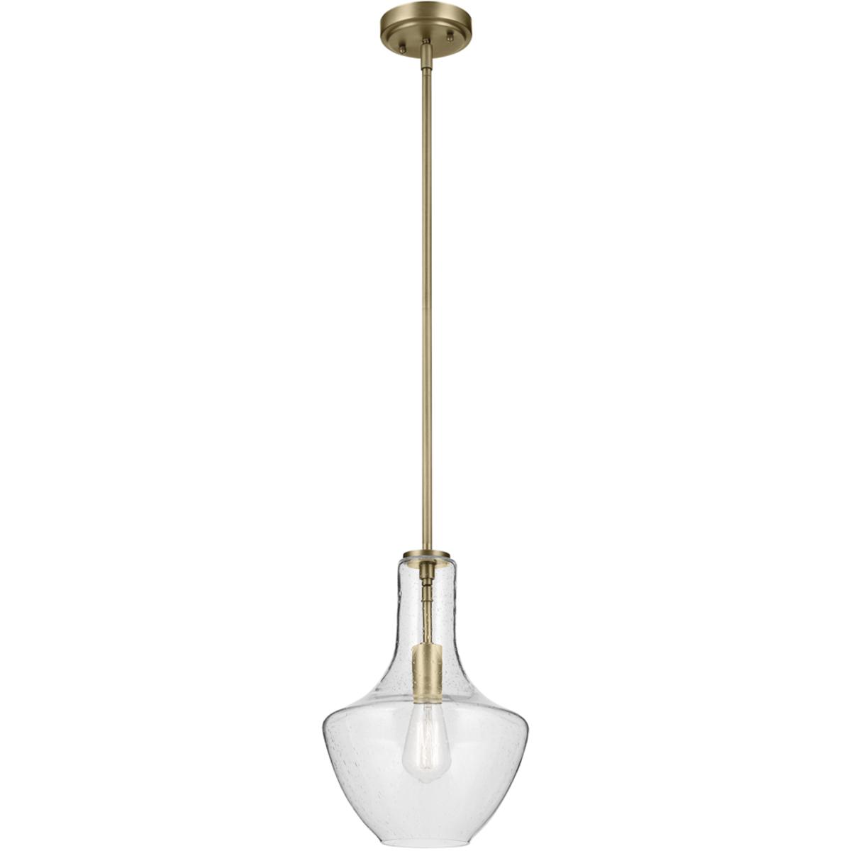 Kichler 42141NBRCS Everly 1 Light Natural Brass Pendant Ceiling Light in Clear Seeded