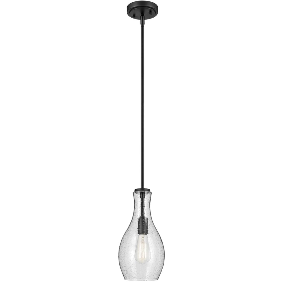 Kichler 42456BKCS Everly 1 Light Black Pendant Ceiling Light in Clear Seeded