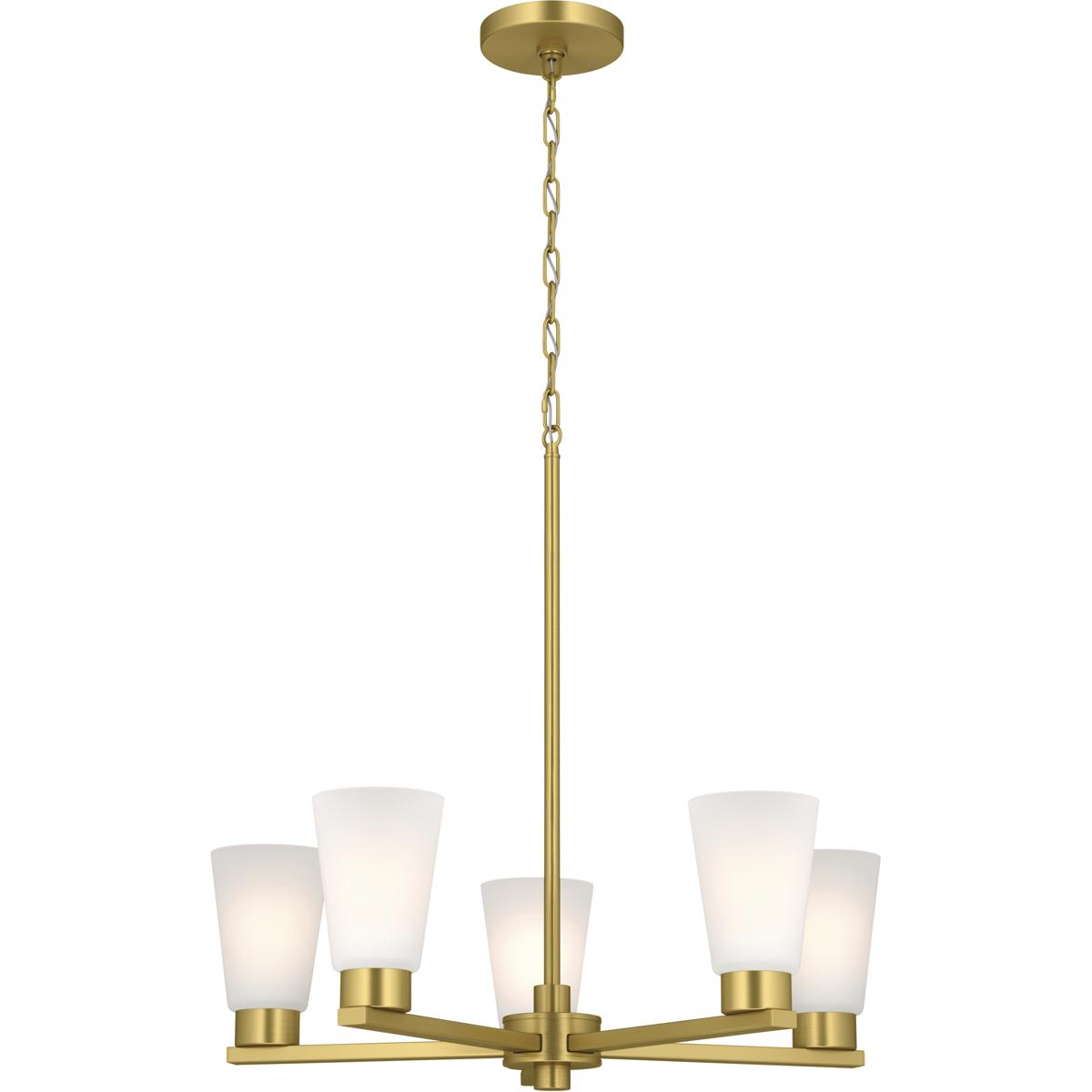 Kichler 52436BG Stamos 5 Light Brushed Gold Chandelier Ceiling Light in Satin Etched Glass