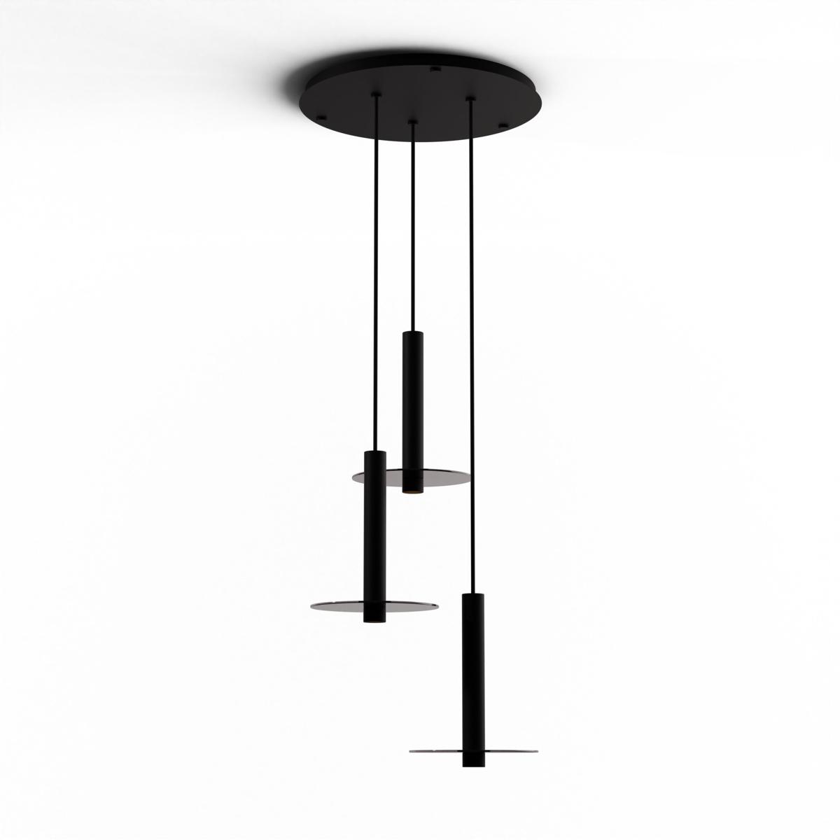Koncept CMP-C3-S-12-MTB+GDGY9 Combi LED 18 inch Matte Black Pendant Ceiling Light in Dark Grey Glass, Suspension / Flush Mount 2-in-1