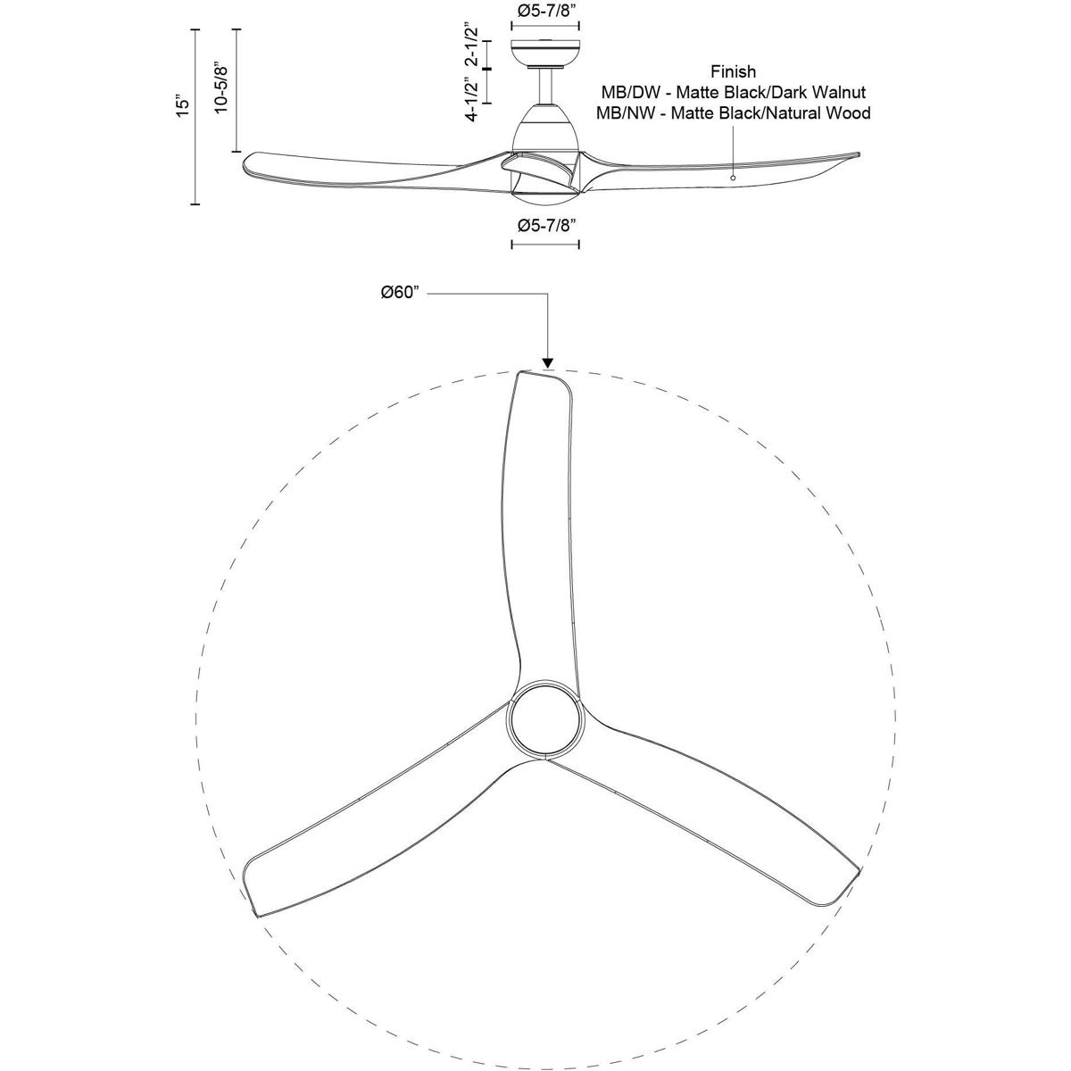 Kuzco Lighting CF97860-MB/NW-5CCT Baylor 60 inch Matte Black and Natural Wood Ceiling Fan