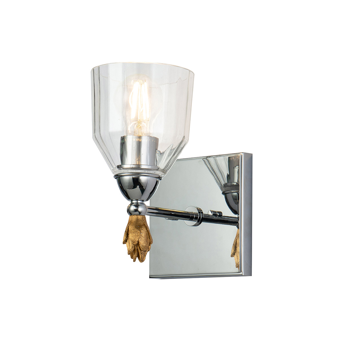 Lucas + McKearn BB1000PC-1-F1G Fun Finial 1 Light Polished Chrome Wall Sconce Wall Light in Polished Chrome with Gold