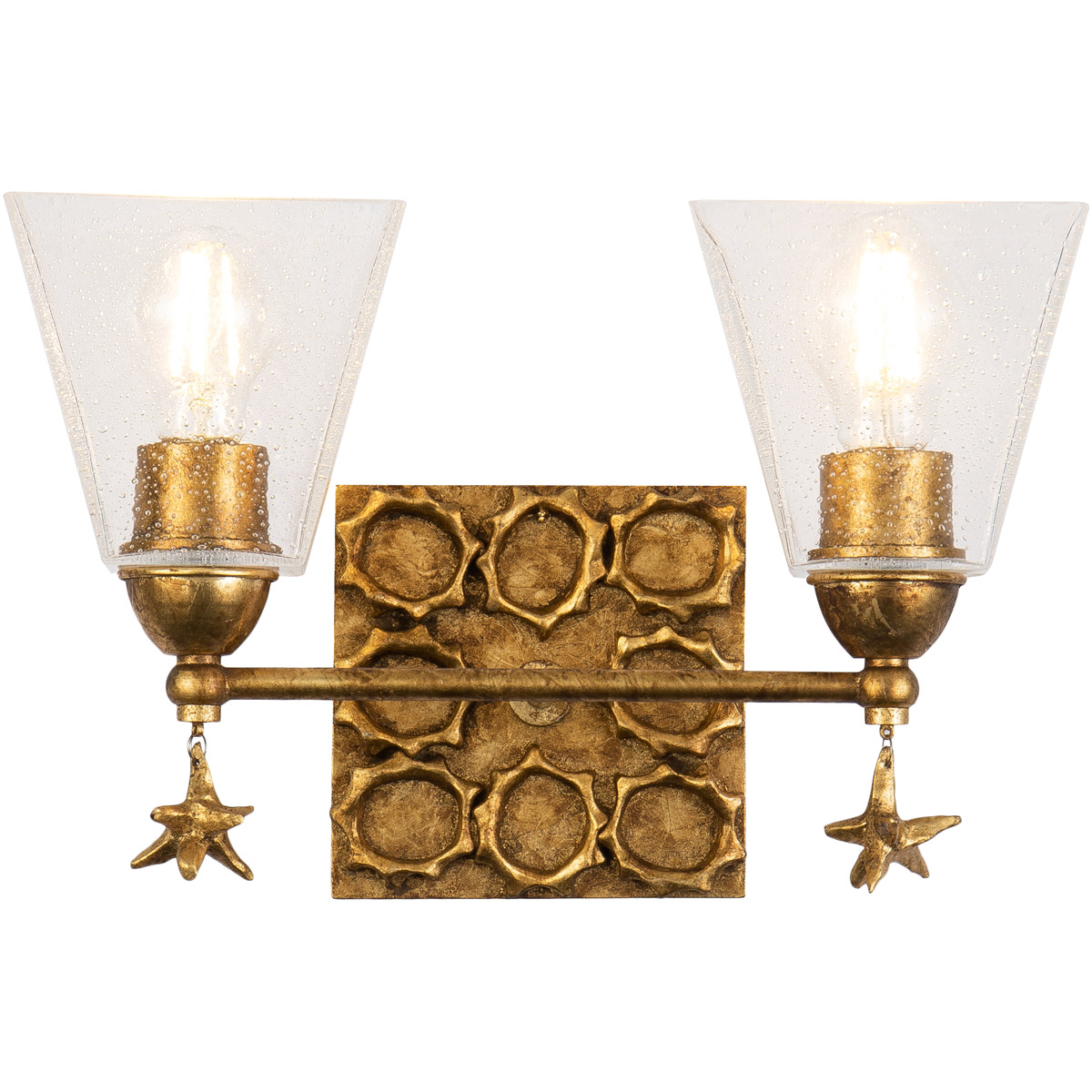 Lucas + McKearn BB1002G-2 Star 2 Light 16 inch Gold leaf Bath Light Wall Light in Gold Leaf with Antique