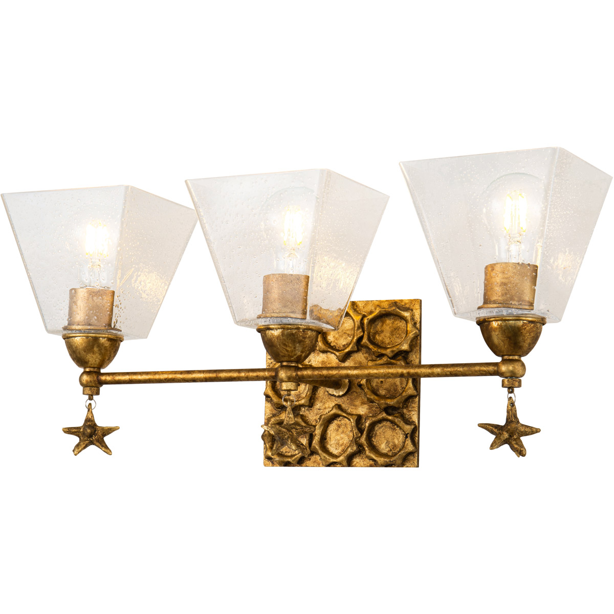 Lucas + McKearn BB1002G-3 Star 3 Light 22 inch Gold leaf Bath Light Wall Light in Gold Leaf with Antique
