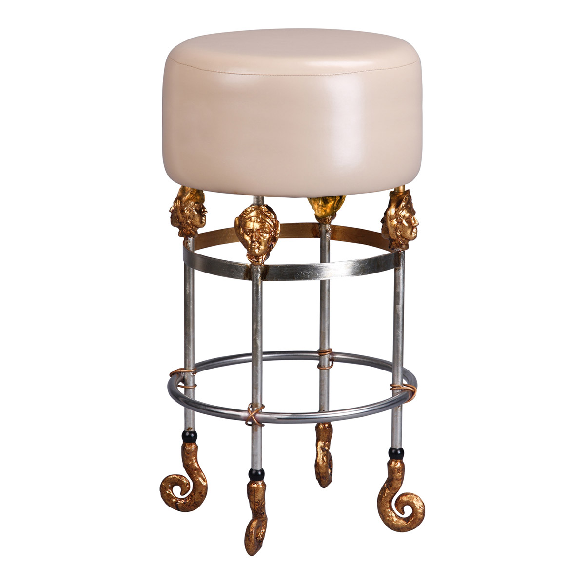 Lucas  McKearn SI10501 Armory 31 inch Chrome and Gold Bar Stool in Putty Flambeau