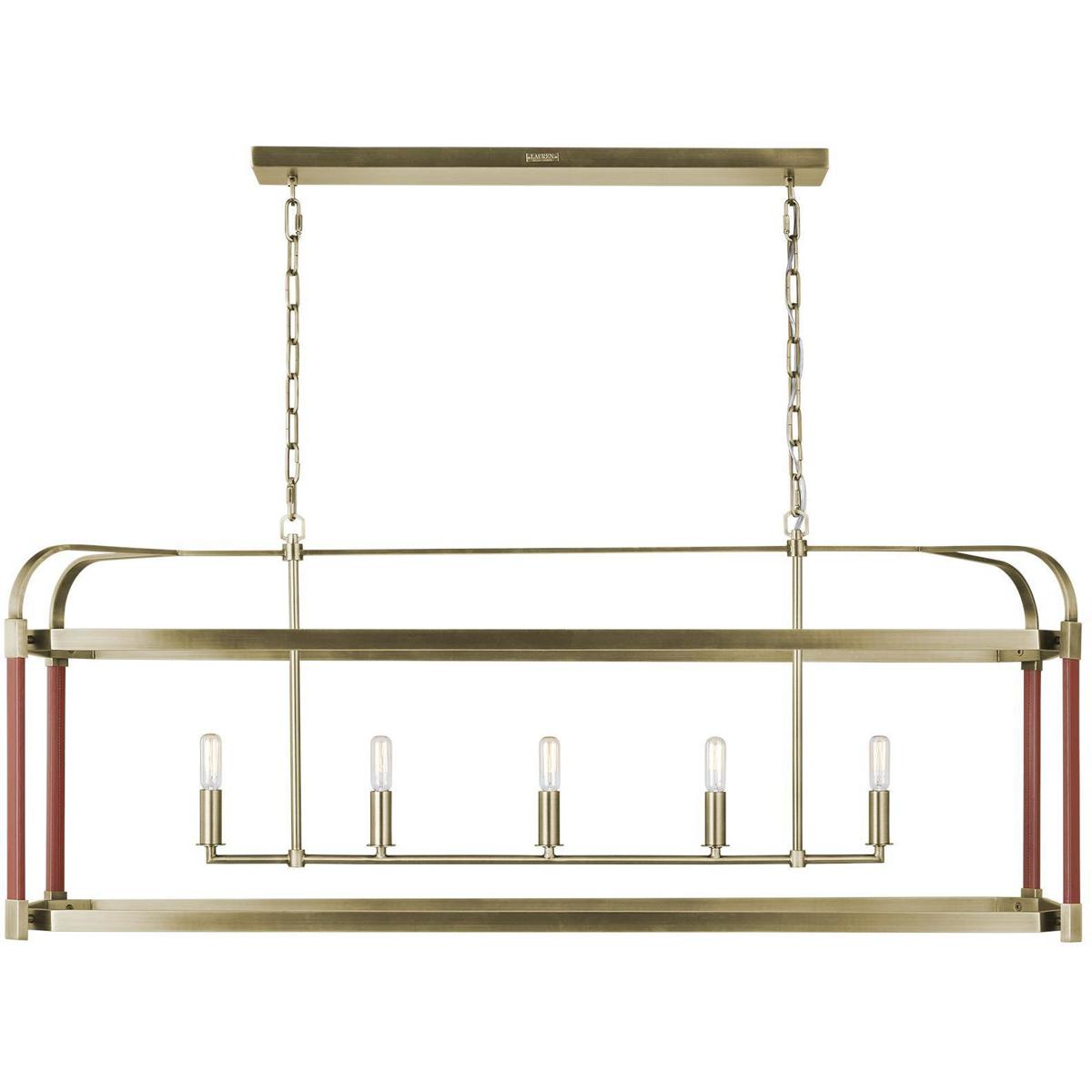Lauren Ralph Lauren LC1165TWB Hadley 5 Light 49 inch Time Worn Brass Linear Chandelier Ceiling Light