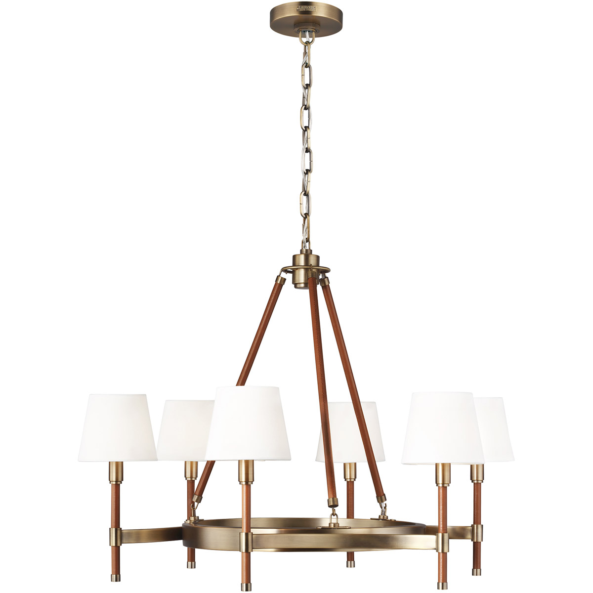 Lauren Ralph Lauren LC1006TWB Katie 6 Light 32 inch Time Worn Brass  Saddle Leather Chandelier Ceiling Light