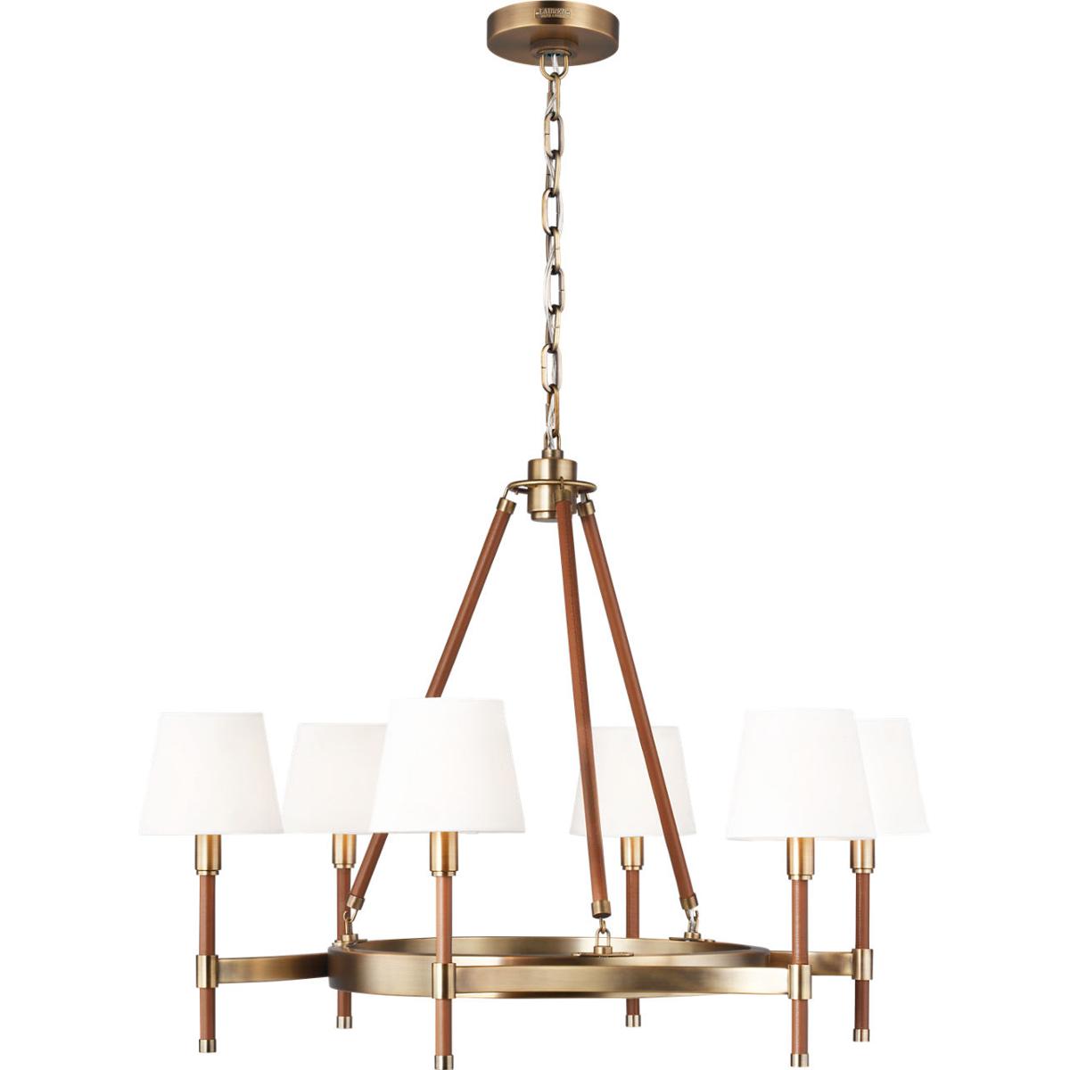 Lauren Ralph Lauren LC1006TWB Katie 6 Light 32 inch Time Worn Brass / Saddle Leather Chandelier Ceiling Light