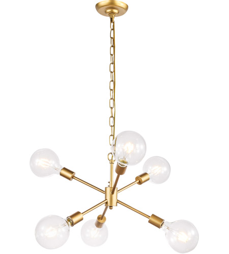 Living District Ld5034d16br Nolan 6 Light 16 Inch Brass Pendant Ceiling Light