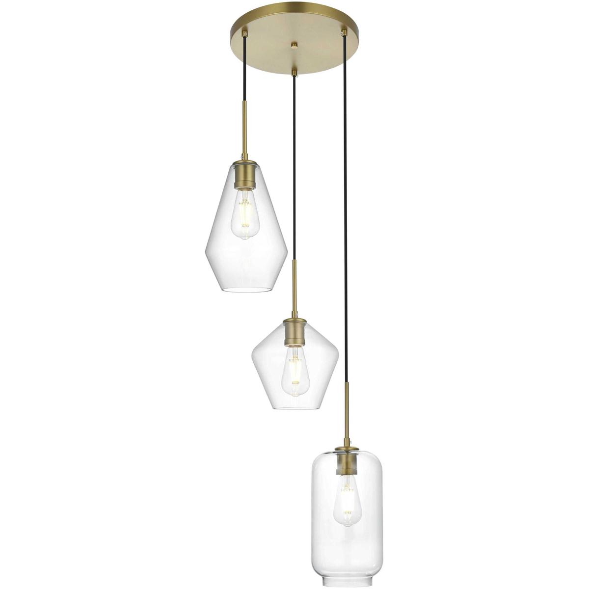 Living District LD2268SG Gene 3 Light 17 inch Satin Gold Pendant Ceiling Light
