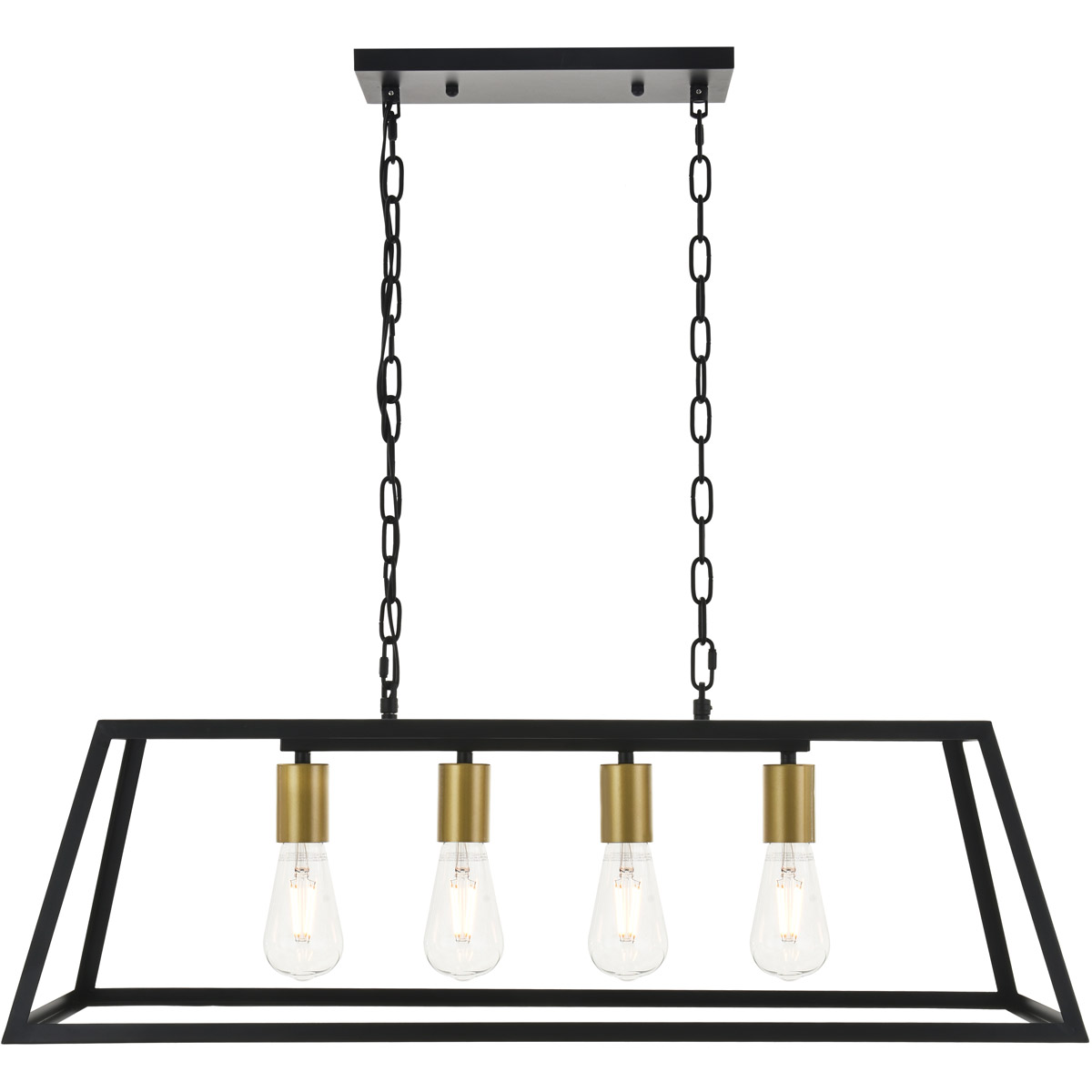 Living District LD4061D32BRB Resolute 4 Light 32 inch Brass and Black Pendant Ceiling Light